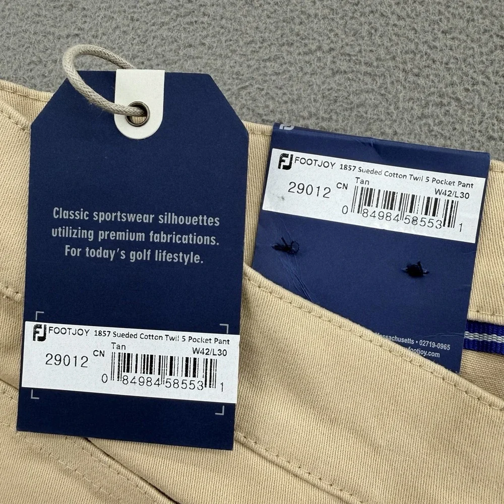 Footjoy 1857 Sueded Cotton Twill 5 Pocket Chino Golf Pant Mens 42x30 Tan New